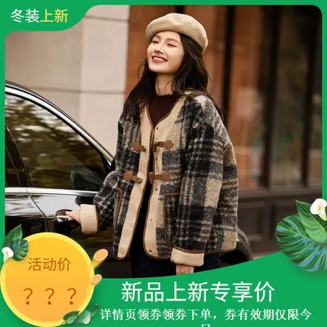 时尚气质毛呢外套冬季新款女复古格子百搭夹棉厚款休闲上衣商品大图