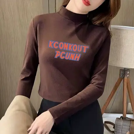 德绒内搭打底衫女秋冬新款T恤2024年甜辣妹洋气欧货长袖印花体恤商品大图