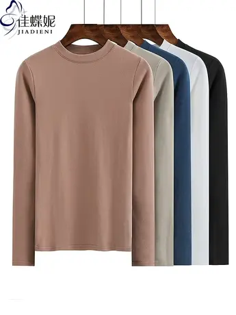 秋冬新款半高领修身显瘦纯色简约纯棉长袖体恤内搭上衣女打底衫商品大图