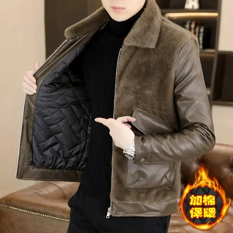 皮毛一体外套男士翻领个性皮草貂绒保暖大衣痞帅加厚加棉皮衣夹克商品大图