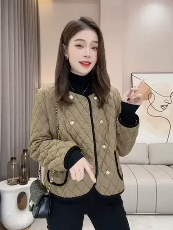 菱格小香风棉服女2024年新款冬季高级感超好看洋气宽松夹棉外套潮图片