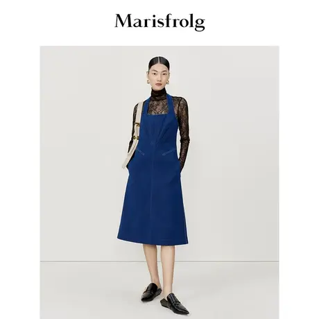 【经典搭配系列】玛丝菲尔连衣裙春季收腰A字挂脖吊带中长连衣裙图片