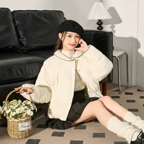 唐狮2024新款女短款羽绒服净色甜美可爱短上衣简约韩系小个子商品大图