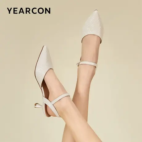 意尔康女鞋夏季包头凉鞋法式仙女风细跟女士外穿一字式扣带高跟鞋商品大图