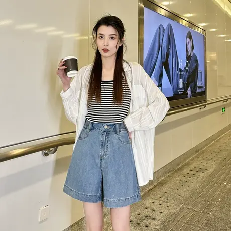唐狮24年春夏季新款牛仔短裤女天丝阔腿裤宽松显瘦潮流五分中裤图片