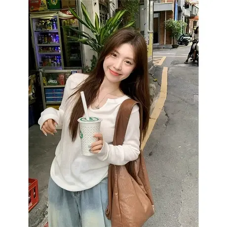 v领针织衫女早秋季2023新款高级感长袖内搭打底衫温柔氛围感上衣商品大图