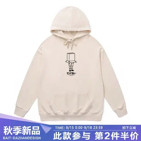 秋冬新款连帽卫衣外套设计感趣味小人印花米色百搭宽松上衣情侣潮商品大图