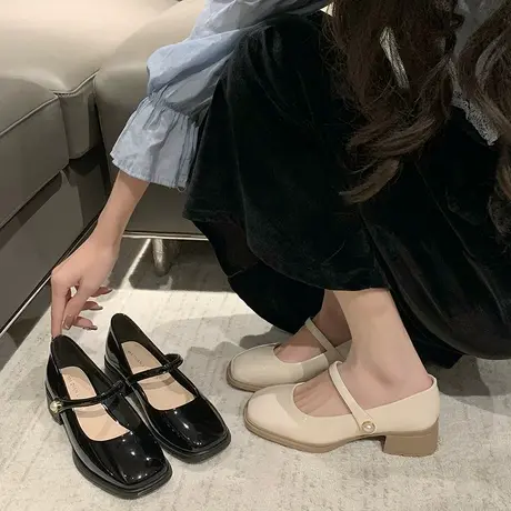 玛丽珍女鞋2024新款春秋小皮鞋女粗跟高跟鞋配裙子单鞋温柔晚晚鞋图片