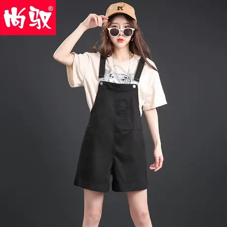 黑色牛仔背带裤女2024年新款时尚夏季薄款小个子减龄宽松连体短裤图片