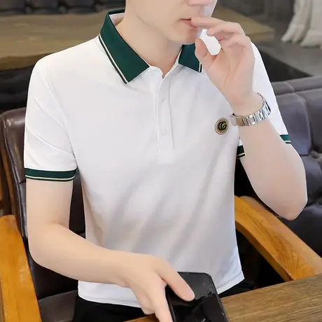 冰丝纯棉短袖t恤男士夏季翻领体恤带领polo衫潮流半袖夏装上衣服图片