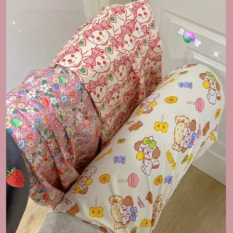 纯棉小动物睡裤女春夏空调房家居裤防蚊裤宽松舒适长裤商品大图