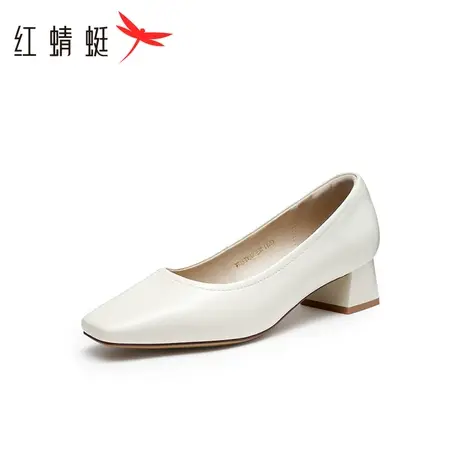 红蜻蜓通勤粗跟单鞋2023秋季新款职业软底女鞋方头气质女士真皮鞋商品大图