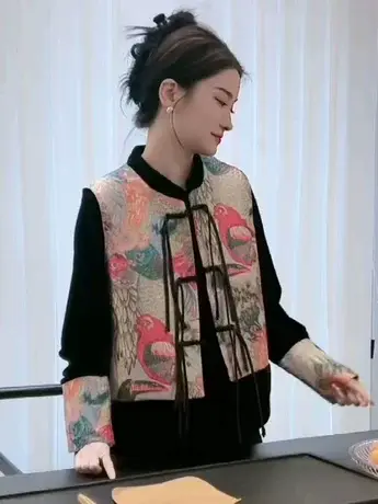 复古提花马甲女早春季新款中式轻国风盘扣唐装无袖立领外套上衣潮商品大图