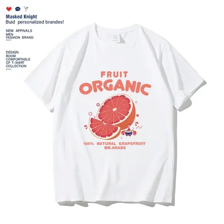 卡通橙子水果印花t恤短袖男夏季潮牌港风纯棉宽松休闲情侣装半袖商品大图