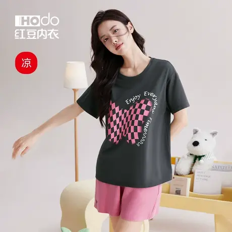 红豆睡衣女夏季薄款凉感莫代尔短袖居家休闲宽松可外穿家居服套装商品大图