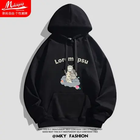 美式潮牌复古太空人印花连帽卫衣男宽松大码青少年休闲百搭情侣装商品大图