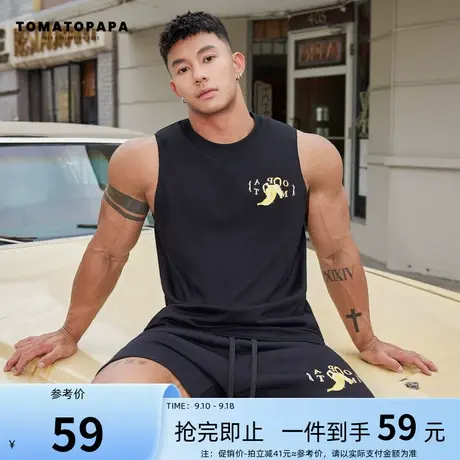 TOMATOPAPA背心圆领水果香蕉印花简约高街潮牌无袖肩透气棉男上衣商品大图