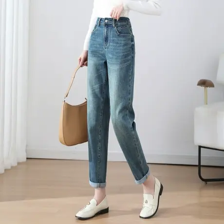 时尚气质牛仔裤2023年秋季新款女士简约高腰显瘦通勤百搭直筒长裤图片