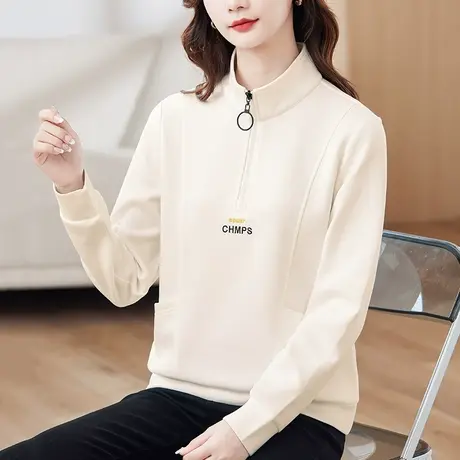 半拉链立领加绒卫衣女秋冬2023年新款洋气爆款上衣休闲运动外套潮商品大图