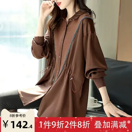 宝诗黎针织拼接抽绳收腰衬衫2023秋季新款宽松休闲设计感衬衣女装商品大图