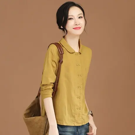韩潮袭人复古娃娃领纯色长袖衬衣秋装2023新款女士衬衫上衣设计感商品大图
