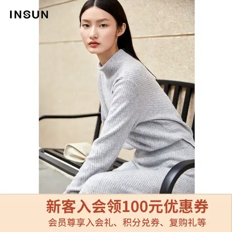 恩裳商场同款冬季经典时尚斜纹半高领宽松套头山羊绒短款针织衫女图片