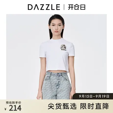 DAZZLE地素奥莱 白色字母LOGO运动短袖t恤女2D2B3391C商品大图