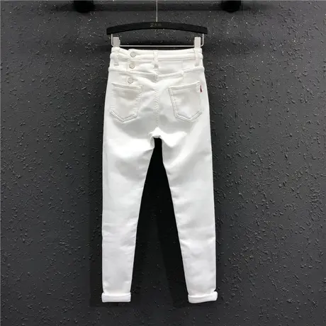 白色加绒加厚铅笔裤时尚女裤设计感欧货冬季新款弹力打底紧身裤潮图片