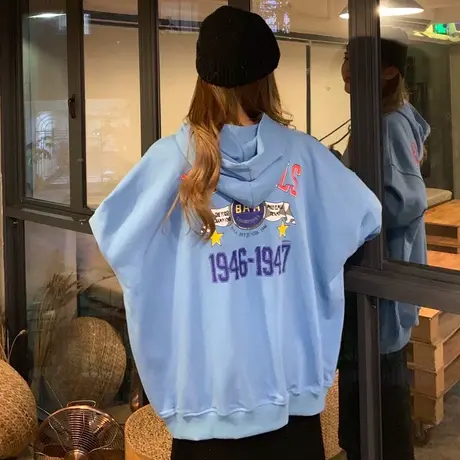 waitmore卫衣女潮ins连帽韩版宽松bf慵懒风百搭薄款初秋上衣外套商品大图