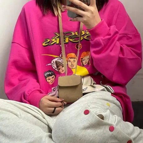 美式复古港风chic卫衣女宽松韩版潮ins上衣春秋薄款oversize外套商品大图