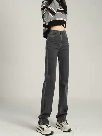 清仓捡漏美式韩版高腰直筒牛仔裤女新款秋冬宽松显瘦高腰拖地裤商品大图