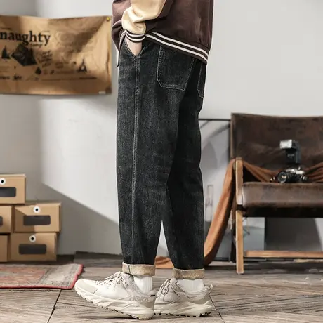 潮流男款牛仔裤休闲百搭潮流复古直筒宽松牛仔裤大码水洗做旧裤子商品大图