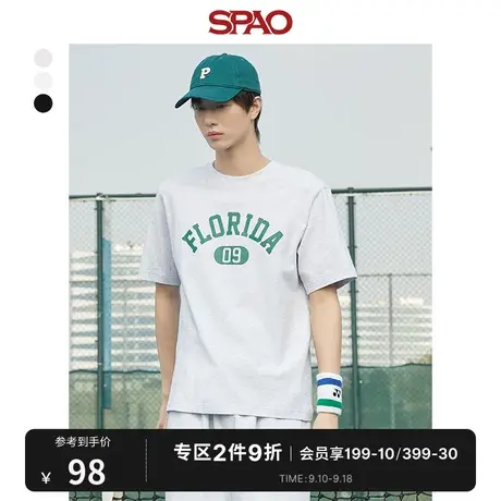 SPAO男士T恤2023年夏季新款圆领字母印花宽松休闲T恤衫SPRPD24H05商品大图