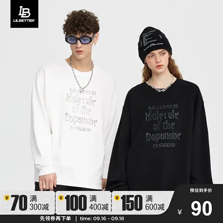 LiLbetter长袖T恤情侣装秋季新款圆领字母上衣宽松休闲嘻哈衣服男图片
