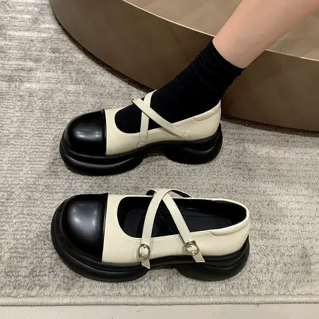 鞋子女夏季2023新款浅口粗跟复古配裙子小皮鞋高级感厚底玛丽珍鞋商品大图