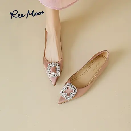 REEMOOR睿慕2023秋季新款水钻方扣蛋卷鞋软底尖头平底单鞋婚鞋女商品大图