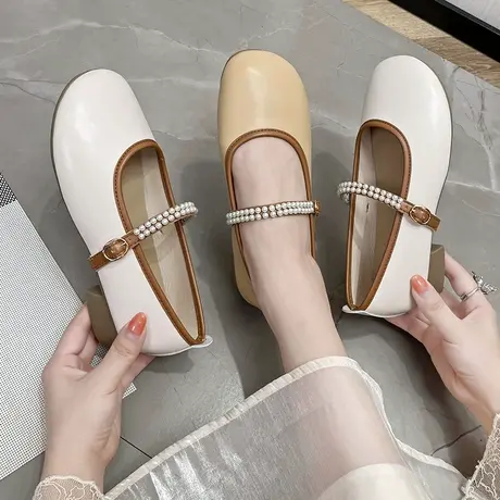 配裙子单鞋女2023年秋季新款百搭鞋子仙女风玛丽珍鞋女鞋软底软皮商品大图