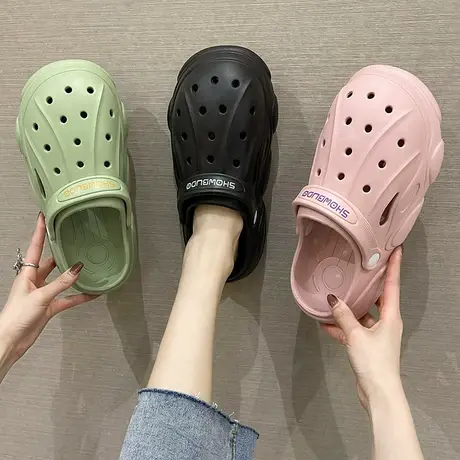 洞洞鞋女ins潮时尚两穿凉鞋踩屎感eva厚底防滑外穿包头沙滩凉拖鞋商品大图