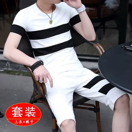 2023夏季短袖男士套装韩版修身潮流两件套休闲运动服一套衣服男装图片