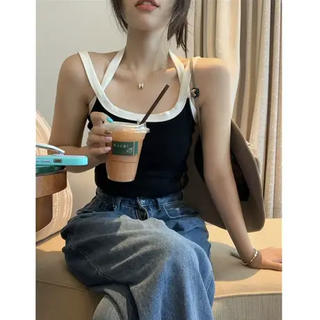 辣妹性感甜辣带胸垫挂脖吊带背心女夏季美式内搭外穿短款露脐上衣商品大图