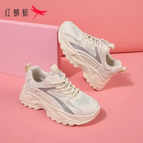 红蜻蜓厚底老爹鞋女2023年夏季新款网面透气小白鞋爆款运动休闲鞋商品大图