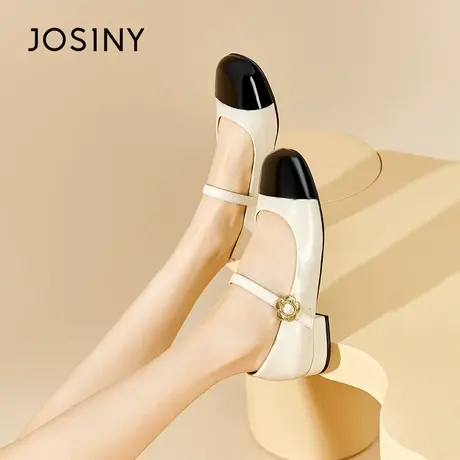 Josiny/卓诗尼低跟鞋2023秋季新款法式复古一字带配裙子玛丽珍鞋商品大图