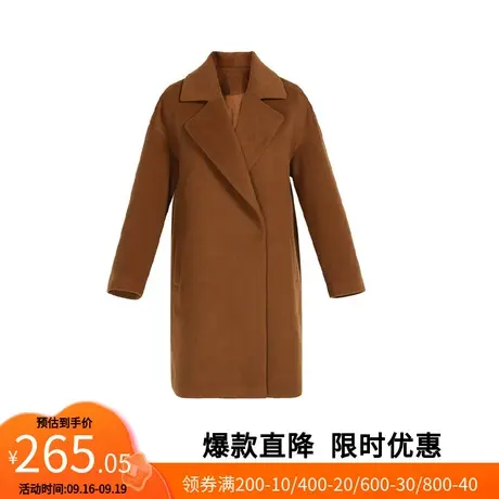 【艾格】2023春冬季新款羊毛呢大衣女西装领后背时尚刺绣直筒外套图片