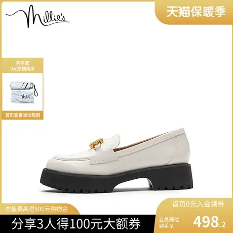 millie's妙丽秋新款水牛皮锁扣厚底乐福小皮鞋女单鞋SFP16CA2商品大图