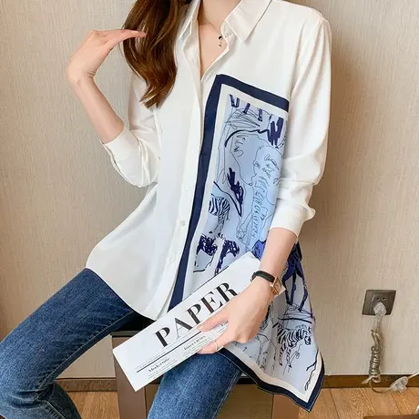 宽松印花雪纺衬衫女士长袖2023年新款秋款上衣设计感早秋甜美别致图片