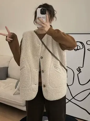 马夹外套女2023秋冬新款羊羔毛仿皮毛一体宽松韩版外搭无袖马甲潮图片