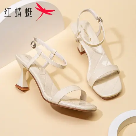 红蜻蜓女鞋2025新款夏季细跟高跟鞋女时尚优雅外穿露趾一字带凉鞋图片