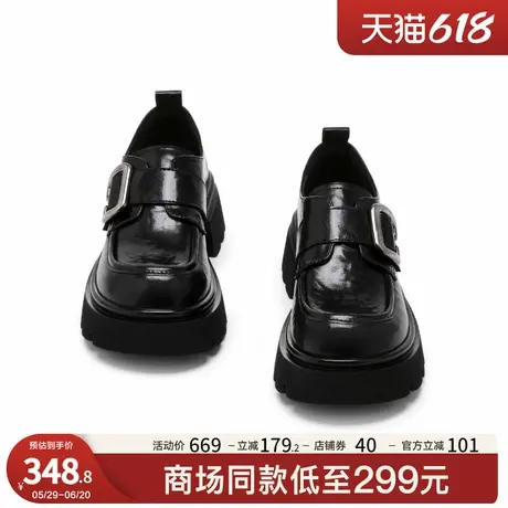 星期六2025年春季新款厚底乐福鞋女英伦风粗跟增高单鞋黑色小皮鞋图片