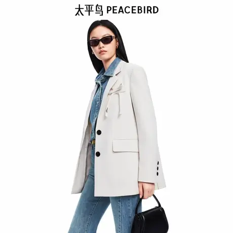太平鸟2025年新款白色蝴蝶结设计混纺西装外套女品质感A1BAF1409图片