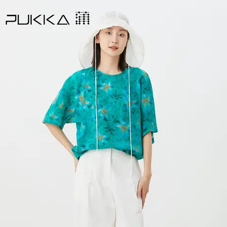 蒲PUKKA 原创设计2023夏装新品苎麻印花新中式宽松度假圆领衬衫图片